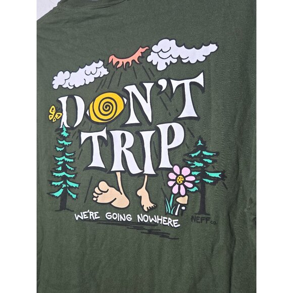 Neff Mens Green Don't Trip Short Sleeve T-Shirt Size Large Mushroom Psychedelic - Picture 2 of 7
